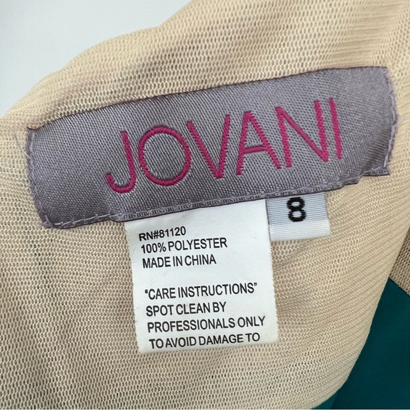 JOVANI Teal Beaded Sequins Halter Wedding Ball Gown Formal Evening Dress Sz 8 - Picture 10 of 16